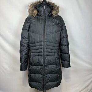 Columbia 1X Long Black Puffer Coat Fur Trimmed Detachable Hood Warm & Toasty!